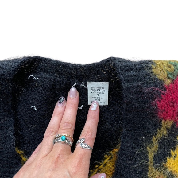 Vintage Women’s Black Printed Mohair Blend Button Up Cardigan Sweater - Picture 3 of 5